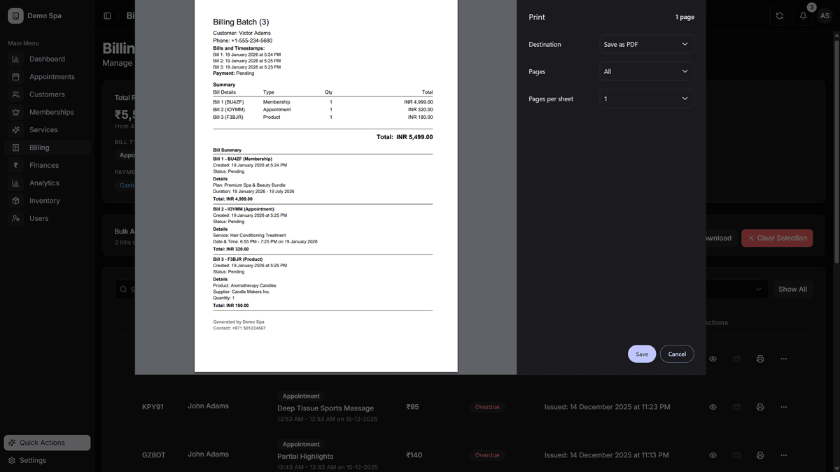 Salon Franchise Billing System user interface design showcase